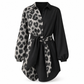 🐆Women's Leopard Print Contrast Patchwork Long Sleeve Shirt Mini Dress With Belt