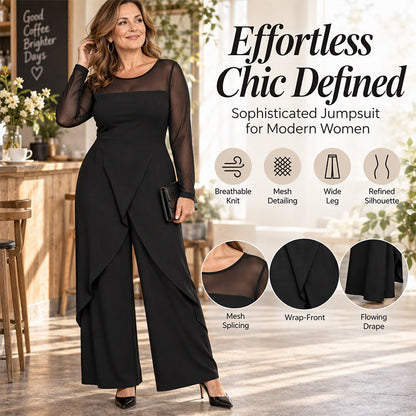 🔥Free Shipping✈️Women's Elegant Mesh Long Sleeve Jumpsuit with Wrap Overlay